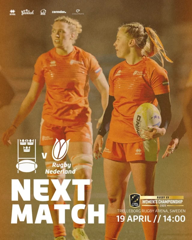 NEXT MATCH: ZWEDEN 🇸🇪 vs. NEDERLAND 🇳🇱 
📅 19 april 2025
🕑 14:00
📍 TRELLEBORG RUGBY ARENA, SWEDEN

Aanstaande zaterdag spelen onze dames alweer hun laatste wedstrijd in de Rugby Europe Women’s Championship 2025! Dit keer nemen ze het op tegen Zweden in Trelleborg! 💪🔥

#OranjeDamesXV #RugbyNederland #RugbyEurope #WREC25 #Grolsch #CoolProfs #Errea #Corendon #Rhino