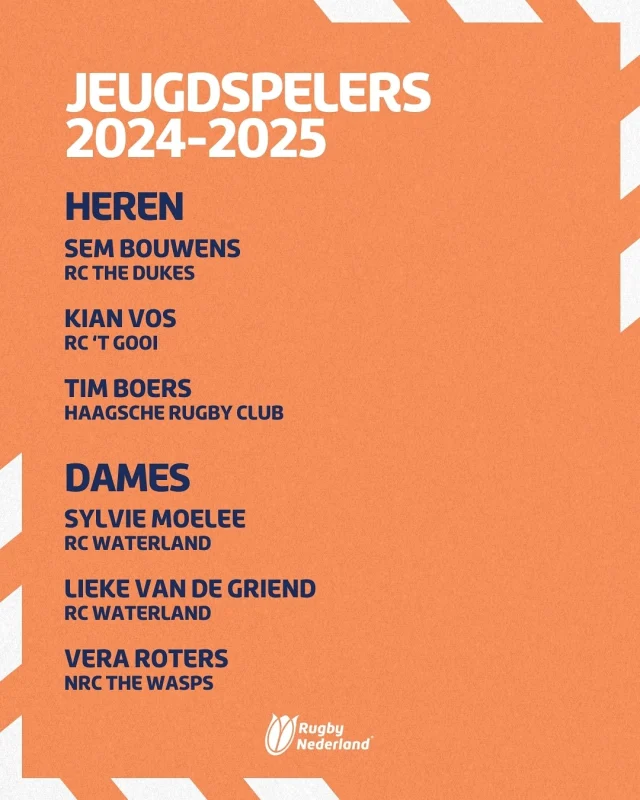 Met trots maken we de genomineerden bekend voor de onderscheidingen van 2024-2025! 🏉🏆

Deze spelers, speelsters en scheidsrechters maken kans op een onderscheiding voor hun prestaties in seizoen 2024-2025. 🔥

Op zaterdag 24 mei 2025 na afloop van de landelijke finales om landskampioenschap bij de dames worden de winnaars in de categorie Jeugdspeelster en Speelster van het Jaar bekend gemaakt. 

Op maandag 9 juni 2025 na afloop van de landelijke finales om landskampioenschap bij de heren worden de winnaars in de categorie jeugdspeler, Young Referee Award en Speler van het Jaar bekendgemaakt.

#rugby #nederland #talent #onderscheidingen